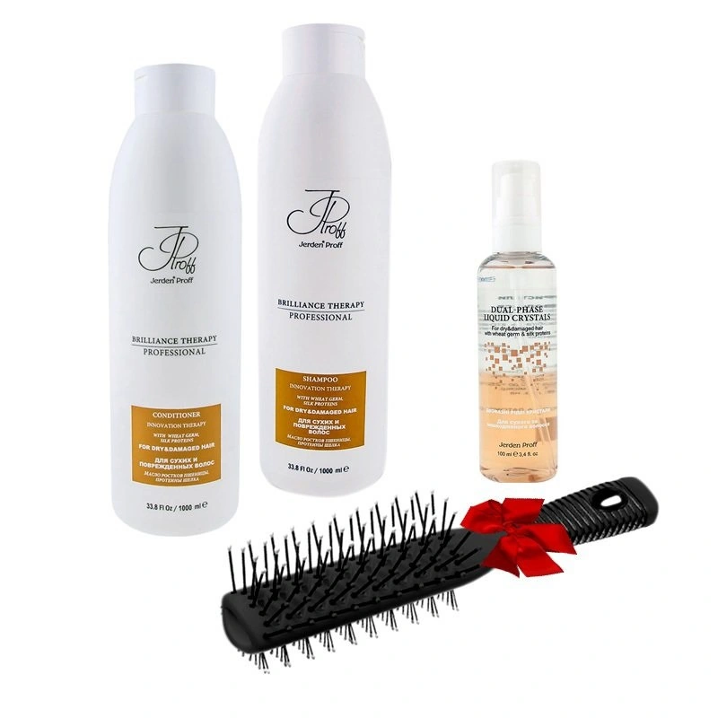 Набір для сухого та пошкодженого волосся Jerden-Proff Dry and Damaged Hair Care Set у подарунок щітка+кристали 1000 мл