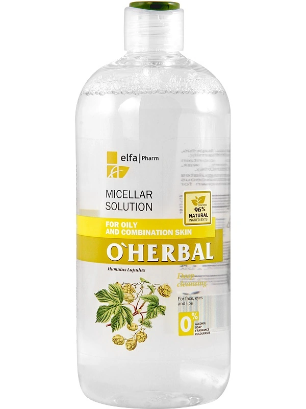 Міцелярний розчин для вмивання OHerbal Micellar Solution for Oily Skin With Hop Extract для жирної шкіри 500 мл