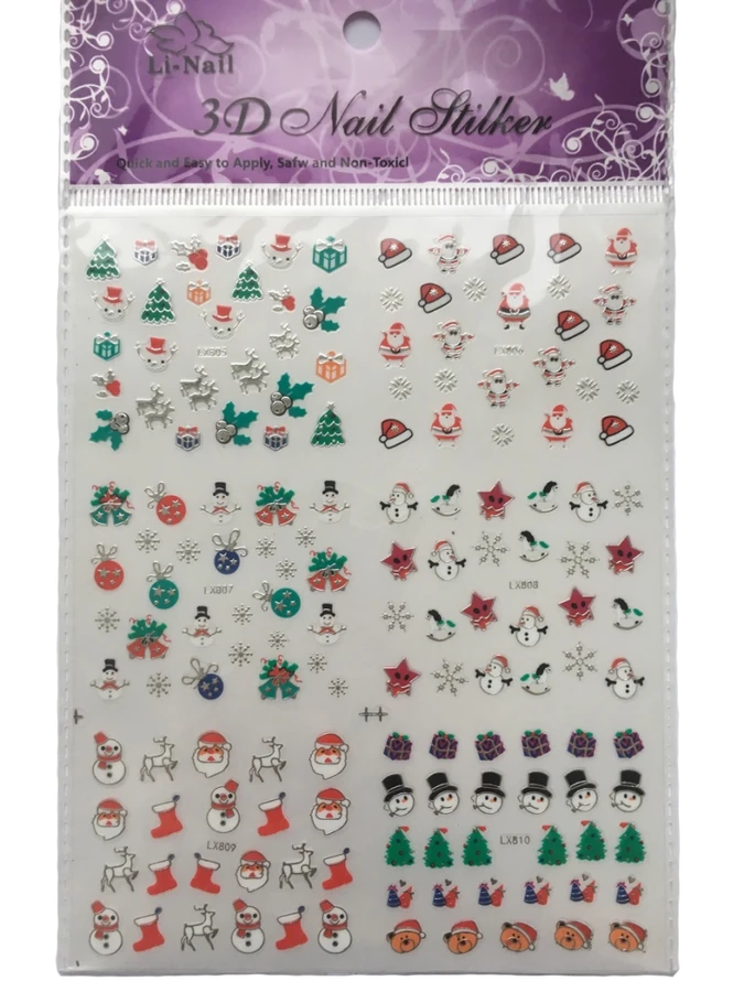 Наклейки для нігтів YRE 3D New Year Color Nail Design новорічний дизайн