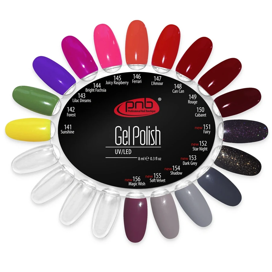 Палітра кольорів гель-лаків PNB Color Palette №8 (141-160)