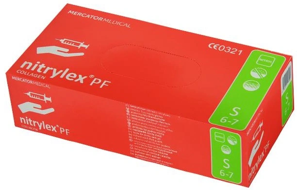 Неопудрені одноразові рукавички з колагеном Mercator Medical Nitrylex PF Collagen Gloves (S 6-7) рожеві, 100 шт.