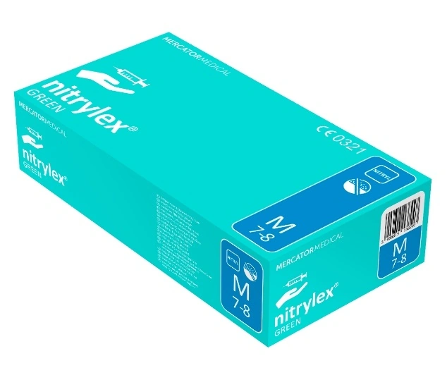 Неопудрені одноразові рукавички Mercator Medical Nitrylex Green Gloves (M 7-8) зелені, 100 шт.