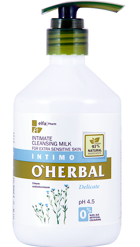 Молочко для інтимної гігієни для чутливої ​​шкіри OHerbal Intimate Milk for Extra Sensitive Skin with Flax Extract 500 мл