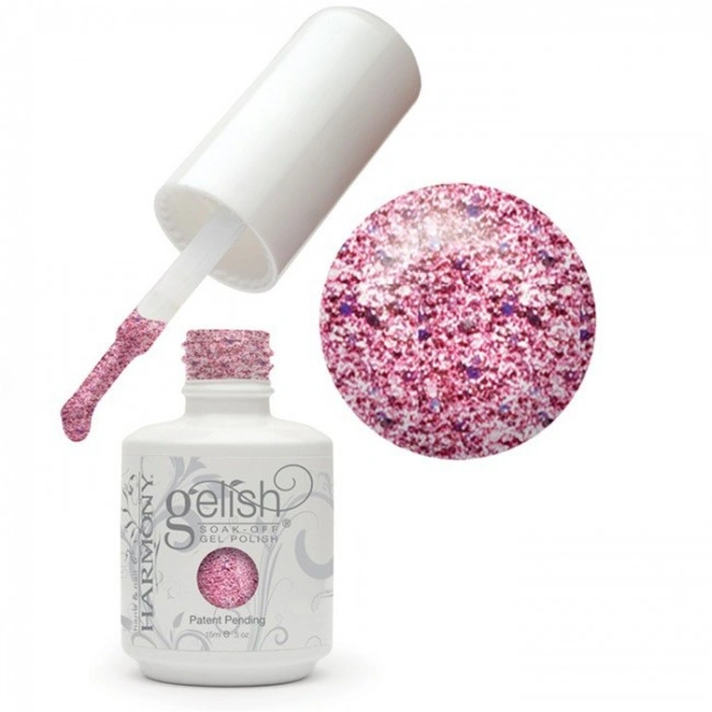 Гель-лак Harmony Gelish June Bride дрібні сріблясті та великі голографічні блискітки з ніжно-рожевим відтінком 15 мл