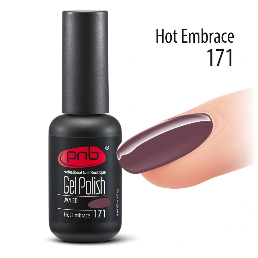 Гель-лак PNB №171 Hot Embrace коричневий з рожевим підтоном, емаль 8 мл