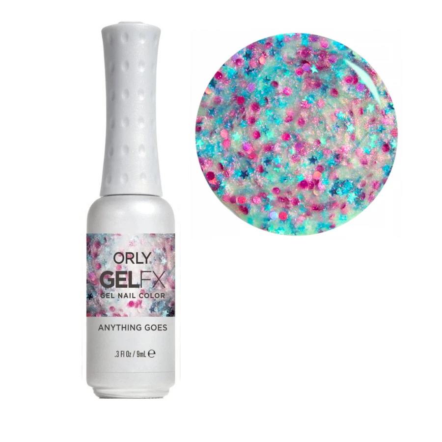 Гель-лак ORLY Gel FX Anything Goes срібний, з блакитними та рожевими фігурками 9 мл
