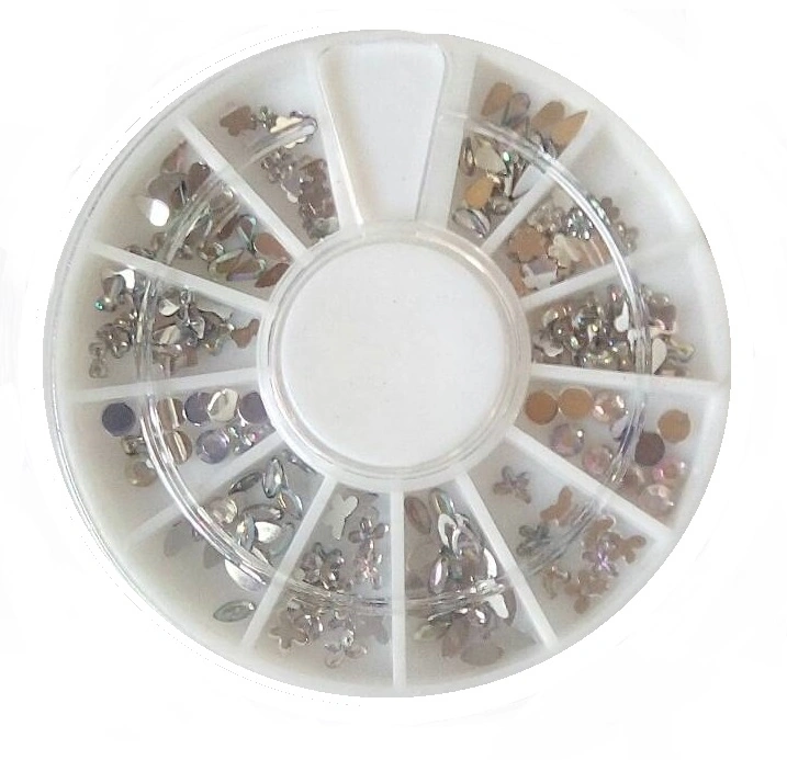 Камені срібні асорті YRE Silver Stones Assorted (butterflies, moths, droplets, leaves, flowers, circles) метелики, метелики, крапельки, листочки, квіти, кружечки