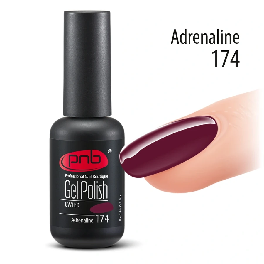 Гель-лак PNB №174 Adrenaline винний, емаль 8 мл