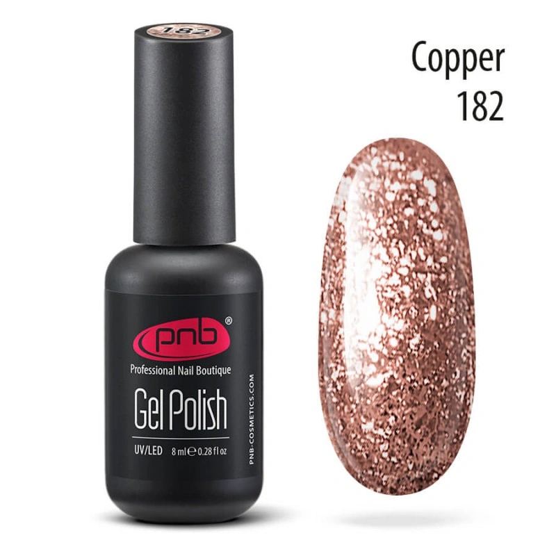 Гель-лак PNB №182 Copper мідний, з блискітками 8 мл