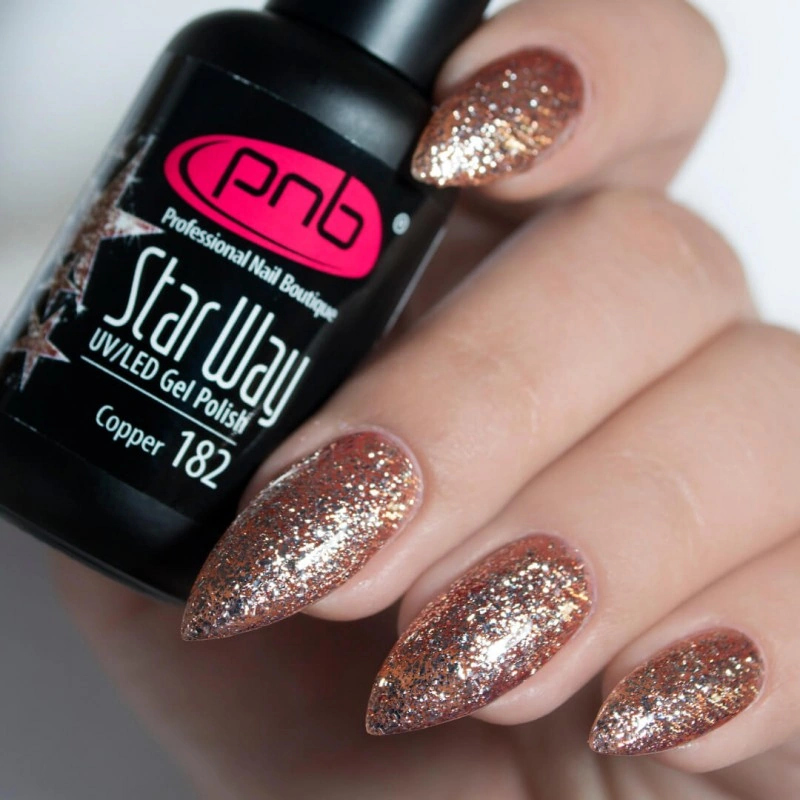Гель-лак PNB №182 Copper мідний, з блискітками 8 мл