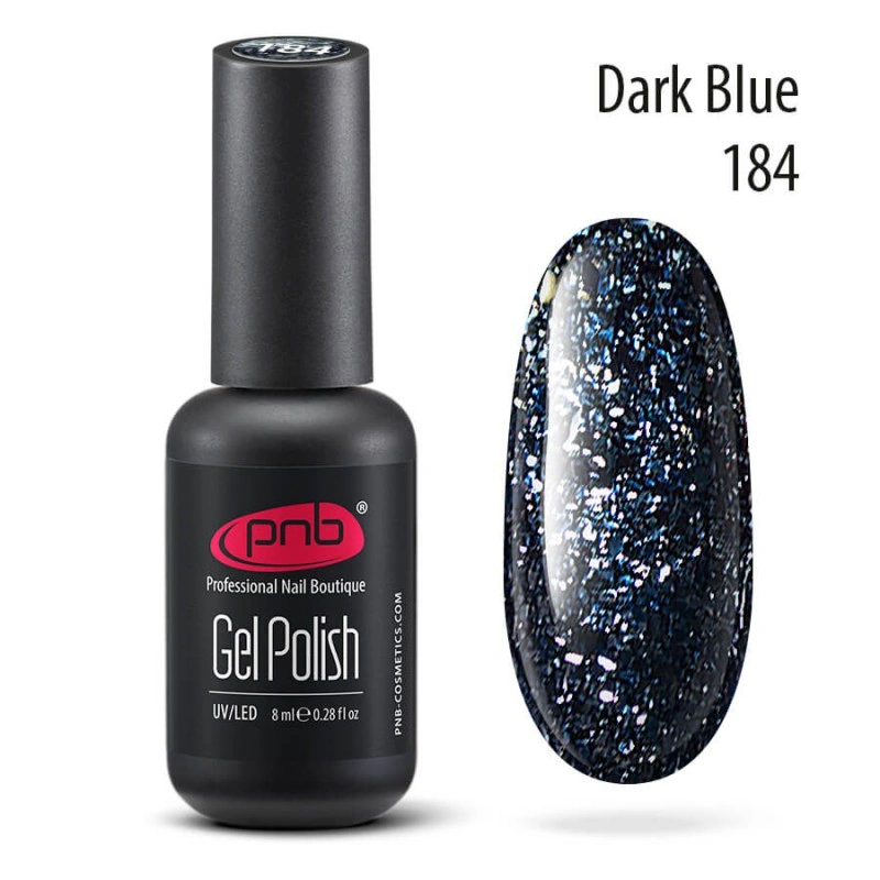 Гель-лак PNB №184 Dark Blue темно-синій, з блискітками 8 мл