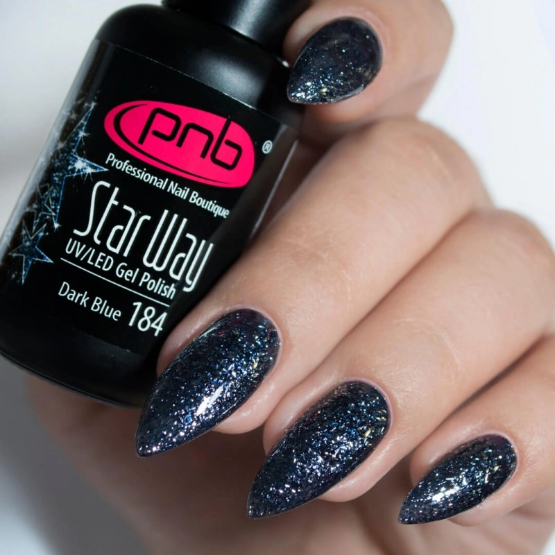 Гель-лак PNB №184 Dark Blue темно-синій, з блискітками 8 мл