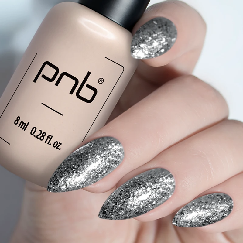 Гель-лак PNB №185 Silver срібло, з блискітками 8 мл