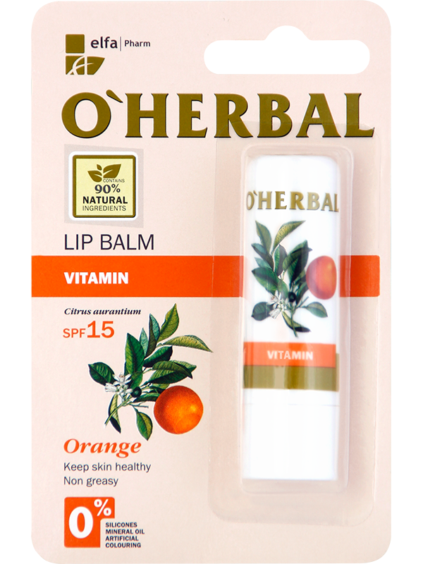 Вітамінний бальзам для губ OHerbal Vitamin Lip Balm SPF15 With Orange Oil масло апельсина SPF 15 4,8 г