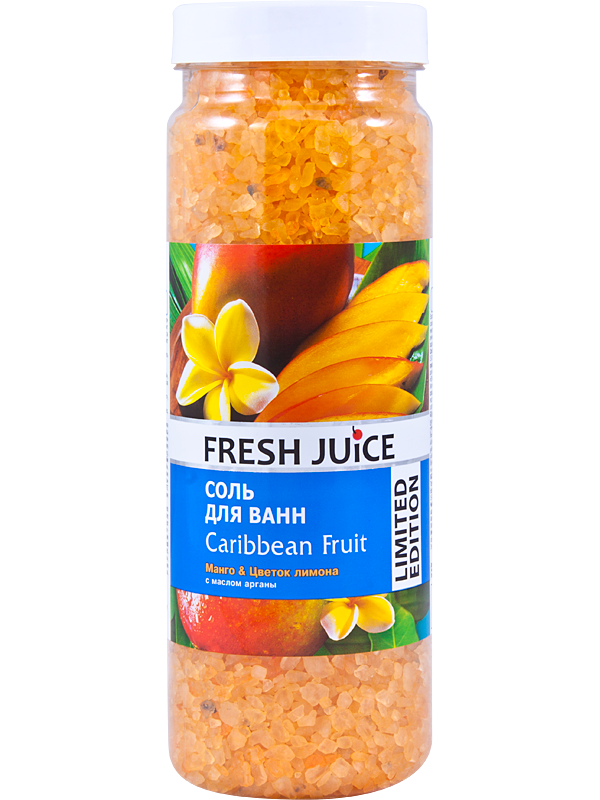 Сіль для ванн Caribbean Fruit Fresh Juice Bath Salt Caribbean Fruit Манго та квітка лимона з маслом аргани 700 г