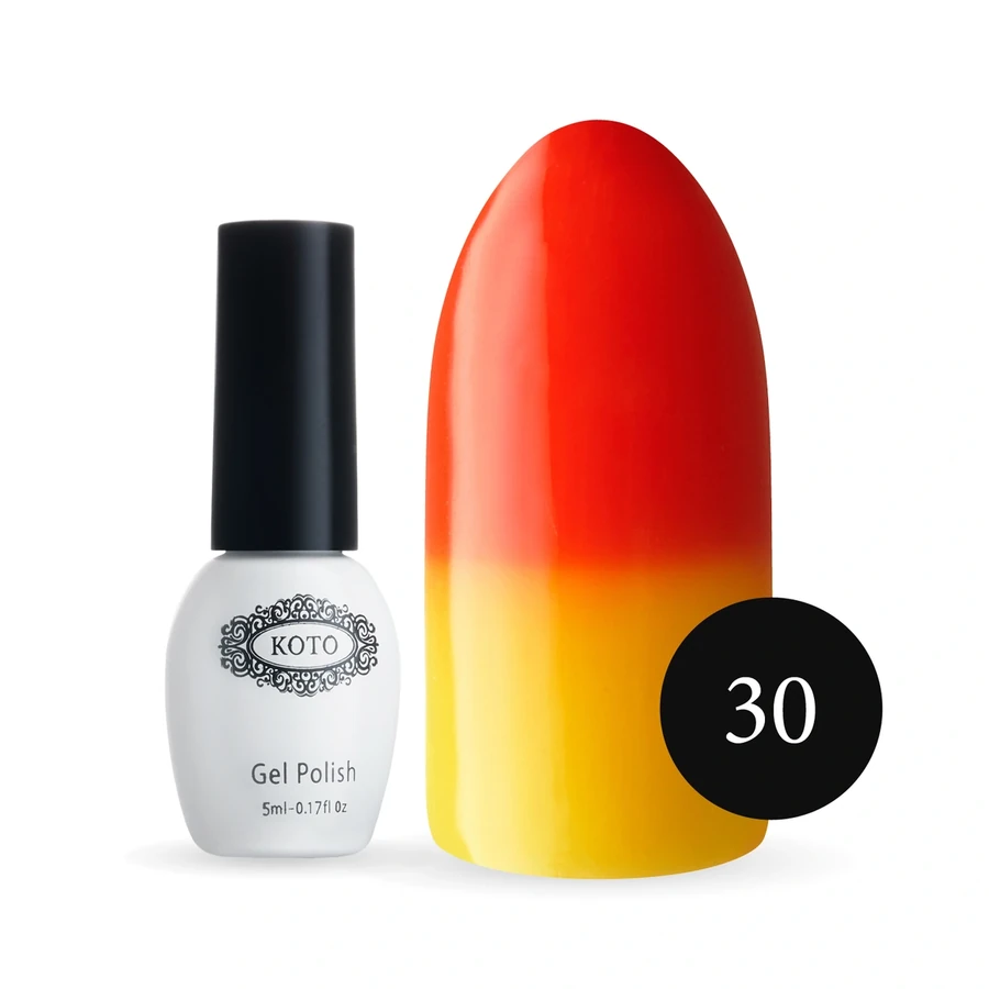 Термо гель-лак Koto Thermo Gel Polish №030 насичений помаранчевий, при нагріванні – жовтий 5 мл