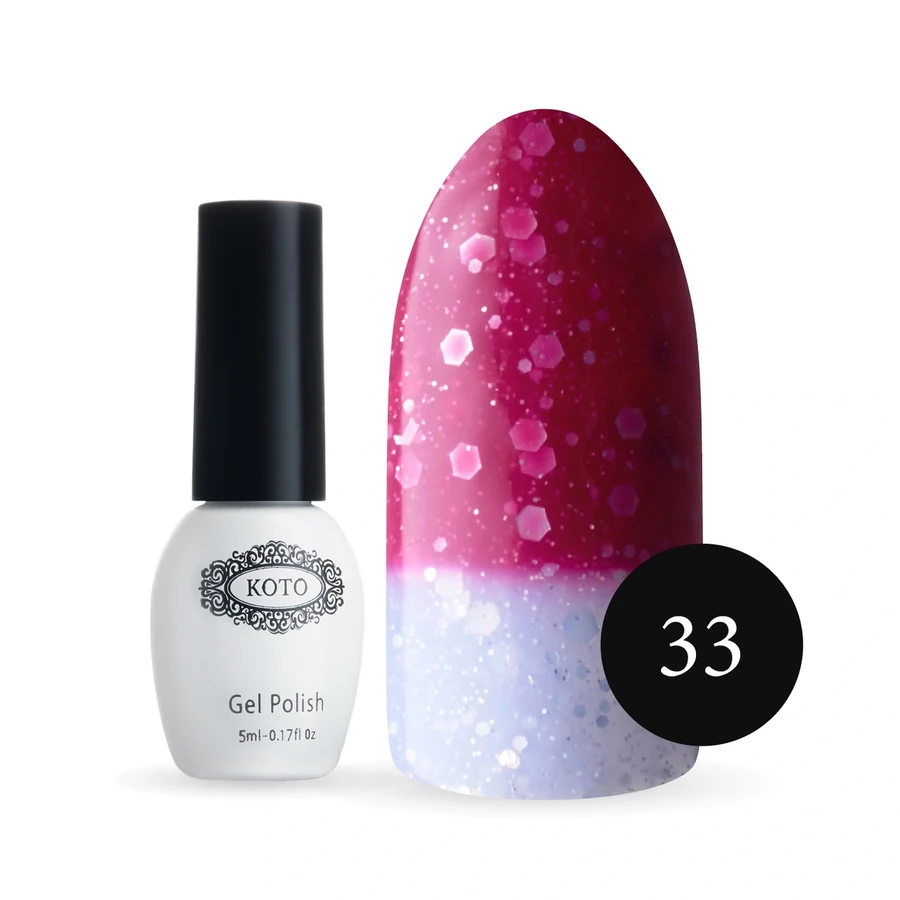 Термо гель-лак Koto Thermo Gel Polish №033 насичена фуксія з блискітками, при нагріванні – блідо-рожевий 5 мл