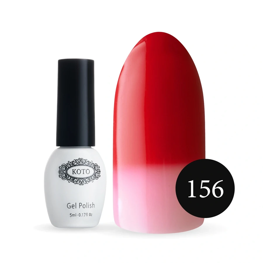 Термо гель-лак Koto Thermo Gel Polish №156 5мол червоний, при нагріванні рожевий