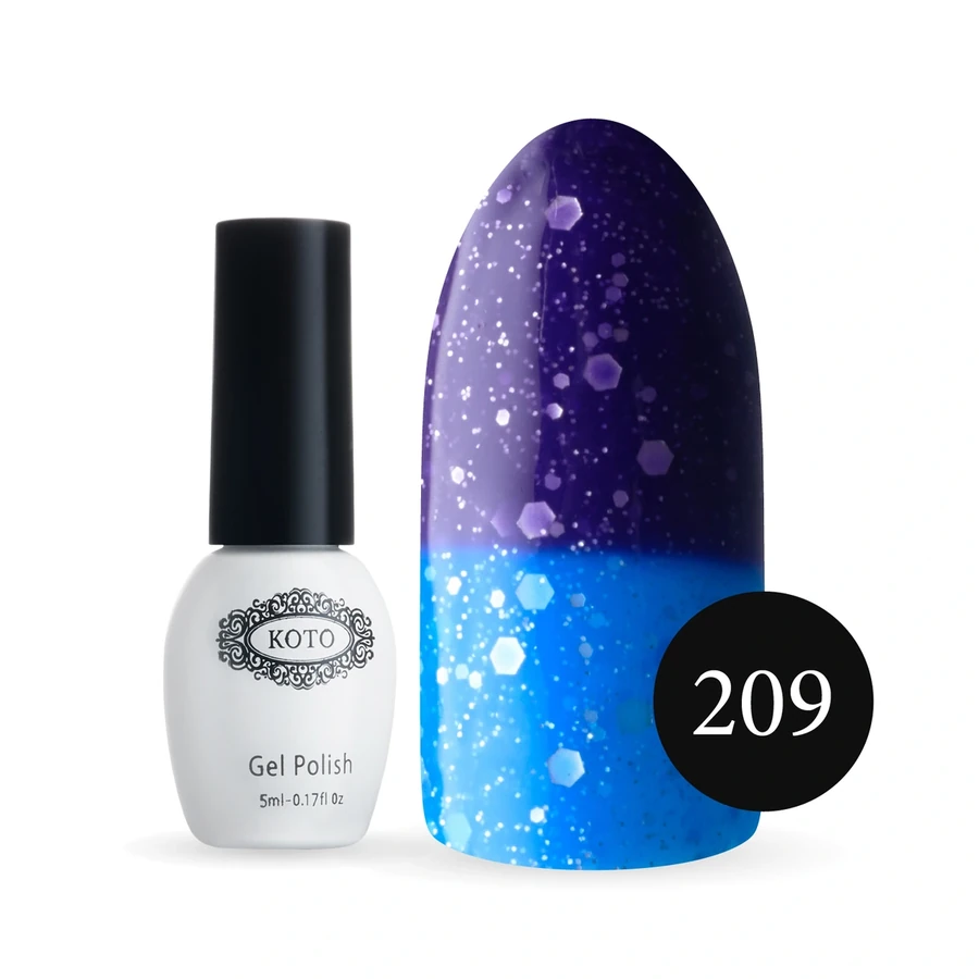 Термо гель-лак Koto Thermo Gel Polish №209 5мол насичений фіолетовий із сріблястими блискітками, при нагріванні яскраво-блакитний