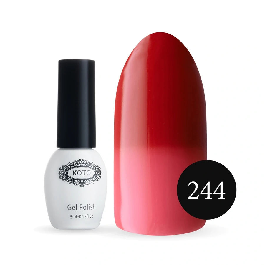 Термо гель-лак Koto Thermo Gel Polish №244 5мол темно-червоний, при нагріванні рожевий