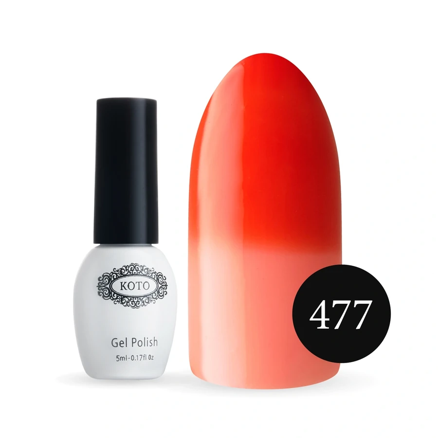Термо гель-лак Koto Thermo Gel Polish №477 5мол коралово-морквяний (при нагріванні світлий рожево-персиковий