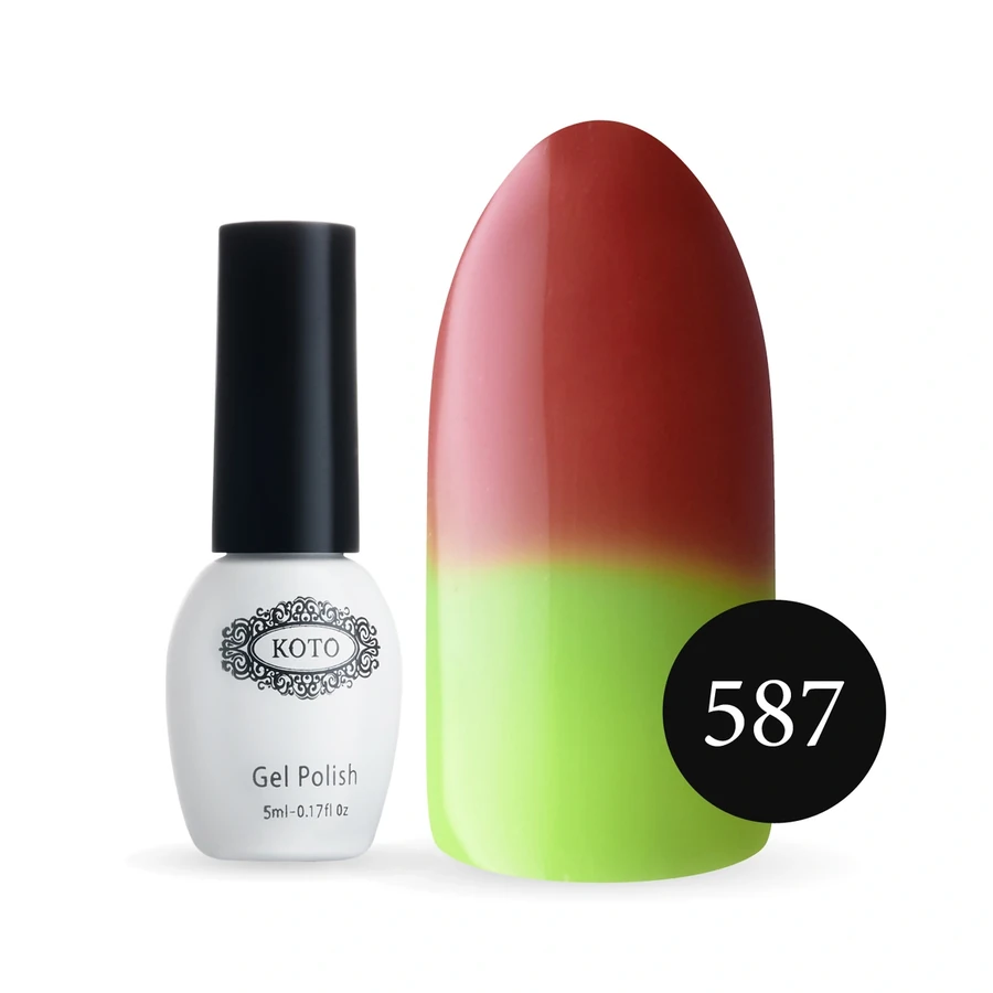 Термо гель-лак Koto Thermo Gel Polish №587 5мол темний карамельний (при нагріванні – яскраво-зелений