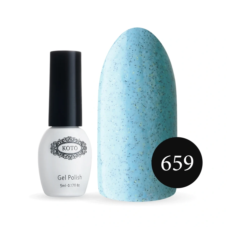 Пісочний гель-лак Koto Sandy Gel Polish №659 5мол світло-блакитний з чорними, жовтими, блакитними крапками, пісочний