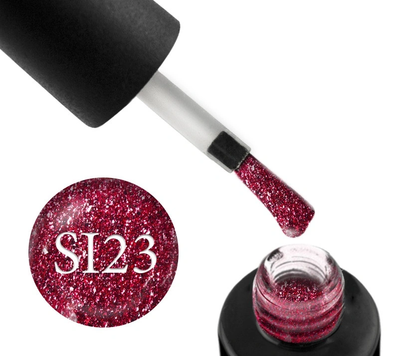 Гель-лак Naomi Gel Polish Self Illuminated Collection SI 23 слюда на вишнево-червоній підкладці 6 мл
