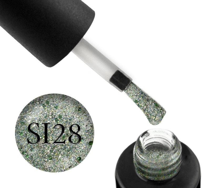 Гель-лак Naomi Gel Polish Self Illuminated Collection SI 28 світло-зелений з блискітками, слюдою та зеленими конфетті 6 мл