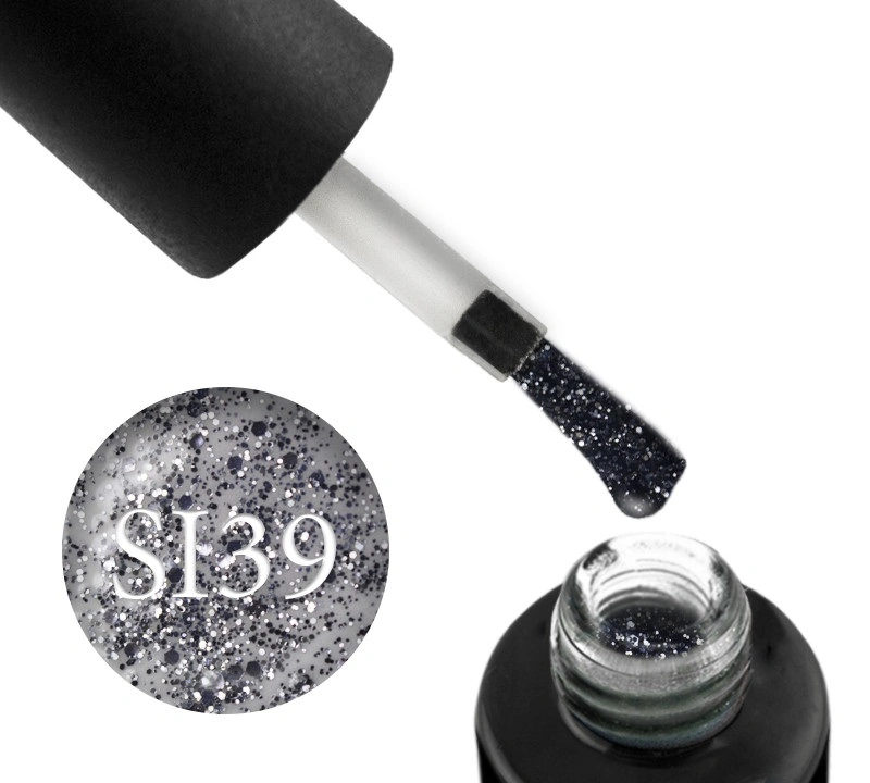 Гель-лак Naomi Gel Polish Self Illuminated Collection SI 39 димчасто-сріблясті блискітки та конфетті на прозорій основі 6 мл