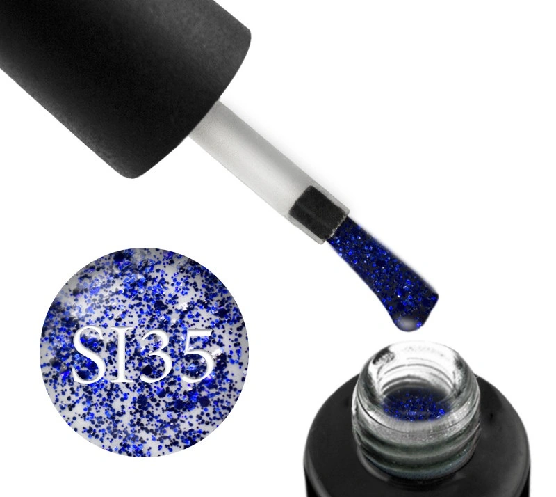 Гель-лак Naomi Gel Polish Self Illuminated Collection SI 35 сині блискітки та конфетті на прозорій основі 6 мл