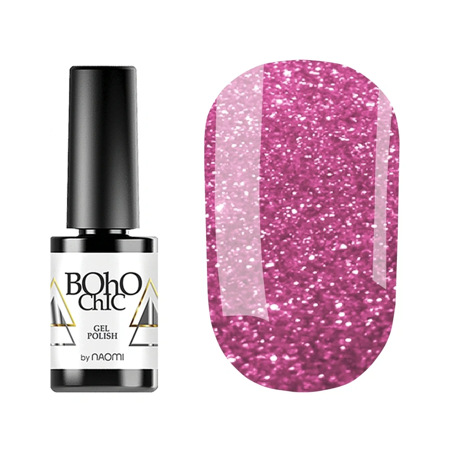 Гель-лак Boho Chic Gel Polish BC124 виноградно-рожевий з яскравими блискітками, що переливаються 6 мл