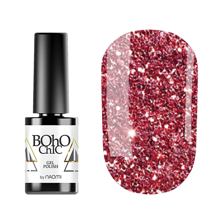 Гель-лак Boho Chic Gel Polish BC129 червоні блискітки на бузковій напівпрозорій основі 6 мл