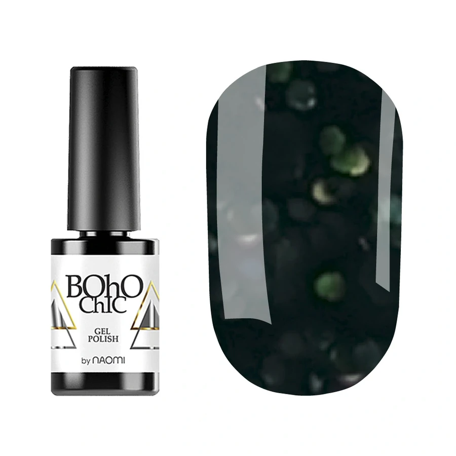 Гель-лак Boho Chic Gel Polish BC131 чорний із синьо-зеленими блискітками 6 мл