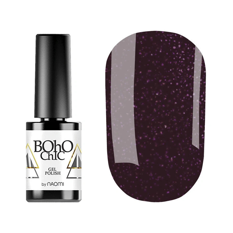 Гель-лак Boho Chic Gel Polish BC134 лілово-баклажанний, з рожевими блискітками 6 мл