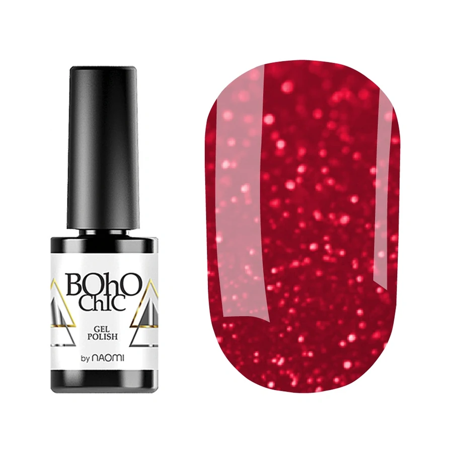 Гель-лак Boho Chic Gel Polish BC152 червона фуксія з блискітками, що переливаються 6 мл