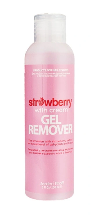 Рідина для зняття гель-лаку та біогелю з ланоліном Jerden-Proff Strawberry Gel Remover Полуниця з вершками 150 мл