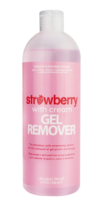 Рідина для зняття гель-лаку та біогелю з ланоліном Jerden-Proff Strawberry Gel Remover Полуниця з вершками 500 мл