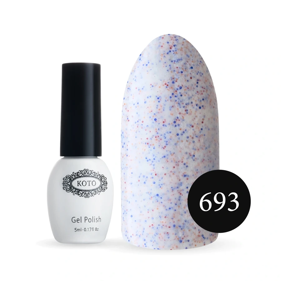 Пісочний гель-лак Koto Sandy Gel Polish №693 5мол білий з червоним, синім та помаранчевим пісочком