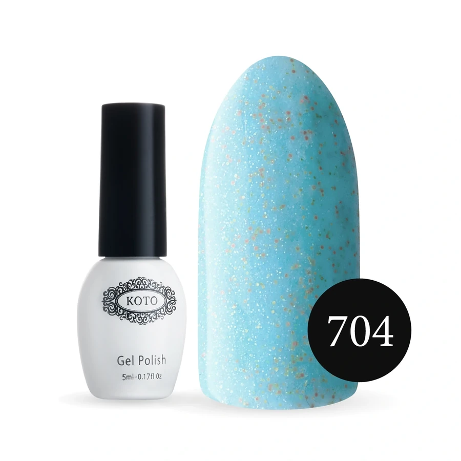 Пісочний гель-лак Koto Sandy Gel Polish №704 5мол блакитний із золотим та помаранчевим пісочком