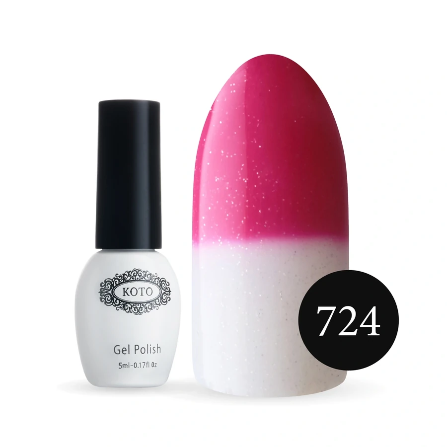 Термо гель-лак Koto Thermo Gel Polish №724 5мол яскрава фуксія (при нагріванні білий