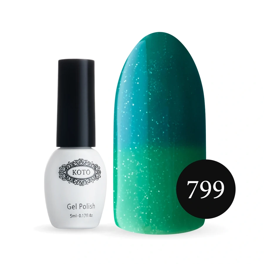 Термо гель-лак Koto Thermo Gel Polish №799 5мол темно-зелений (при нагріванні зелений