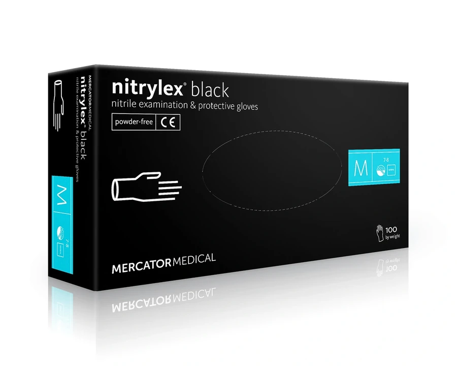 Неопудрені нітрилові рукавички M Mercator Medical Nitrylex PF Black Gloves M (7-8) чорний 100 шт