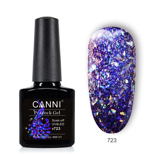 Гель-лак Canni Gel Polish Peacock Tail №723 бузковий, ефект слюди 7,3 мл