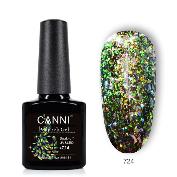 Гель-лак Canni Gel Polish Peacock Tail №724 золотисто-зелений, ефект слюди 7,3 мл