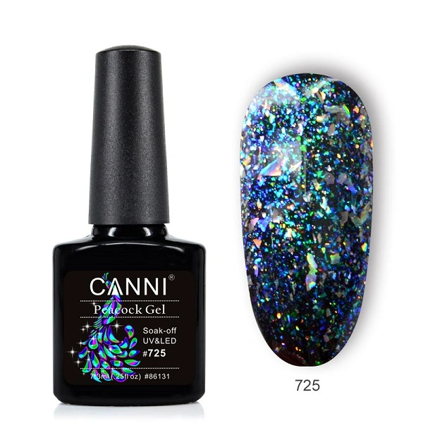 Гель-лак Canni Gel Polish Peacock Tail №725 синій, ефект слюди 7,3 мл
