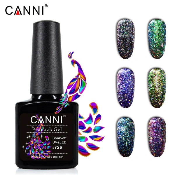 Гель-лак Canni Gel Polish Peacock Tail №725 синій, ефект слюди 7,3 мл