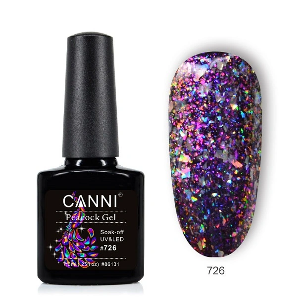 Гель-лак Canni Gel Polish Peacock Tail №726 рожевий, ефект слюди 7,3 мл