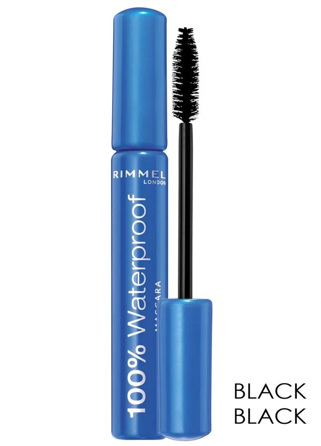 Туш для вій Rimmel 100% Waterproof Mascara 01 Black Black №1, чорна, водостійка