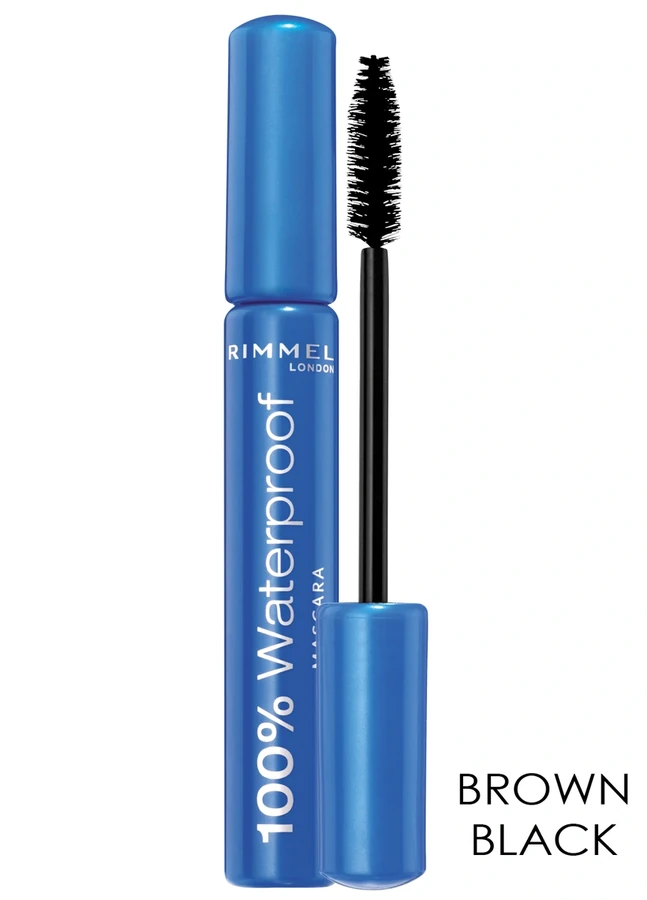 Туш для вій Rimmel 100% Waterproof Mascara 02 Brown Black №2, коричнево-чорна, водостійка